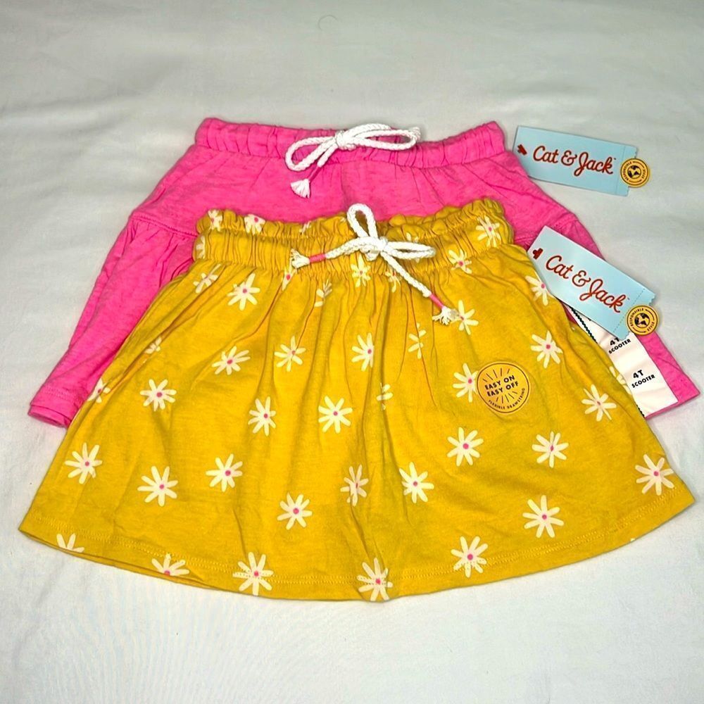 BUNDLE of 2 Cat & Jack Pink and Yellow Scooter Skirts with Shorts Size 4T